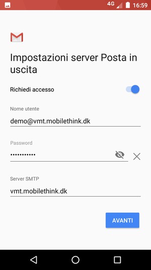 Inserisci l'indirizzo del server di posta in uscita