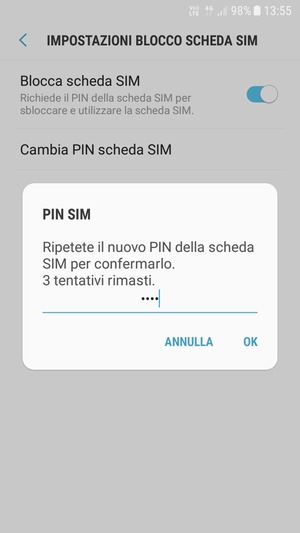 Conferma il nuovo PIN della scheda SIM e seleziona OK