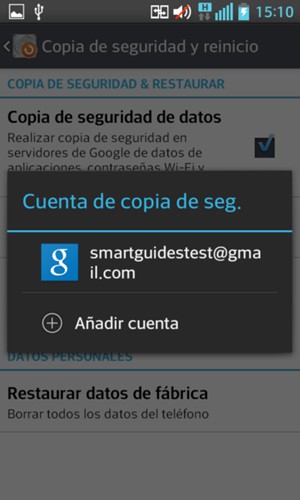 Seleccione su cuenta de copia de seguridad