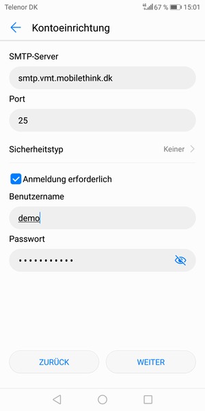 Geben Sie die Server-Adresse für ausgehende Post ein