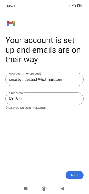 Give your account a name and enter your name. Select Next