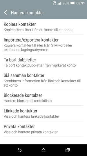 Välj Importera/exportera kontakter