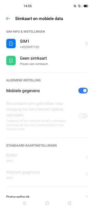 Selecteer SIM1 of SIM2
