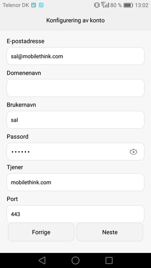 Skriv inn Exchange-serveradresse og velg Neste