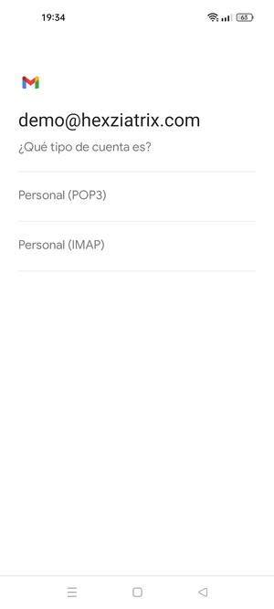 Seleccione Personal (POP3) o Personal (IMAP)