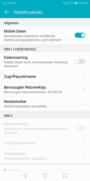 Scrollen Sie zu SIM 1 oder SIM 2 und wählen Sie Zugriffspunktname