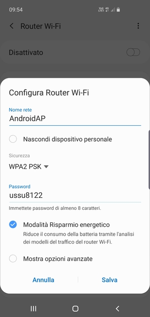 Inserisci una password di almeno 8 caratteri e seleziona Salva
