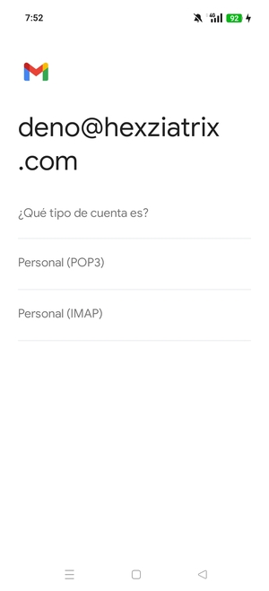 Seleccione Personal (POP3) o Personal (IMAP)