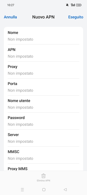 Inserisci le informazioni di Internet