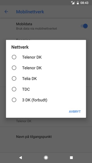 Velg en nettverksoperatør fra listen