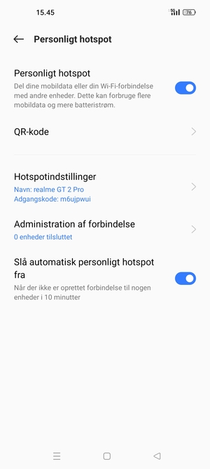 Din telefon er nu sat op til brug som modem