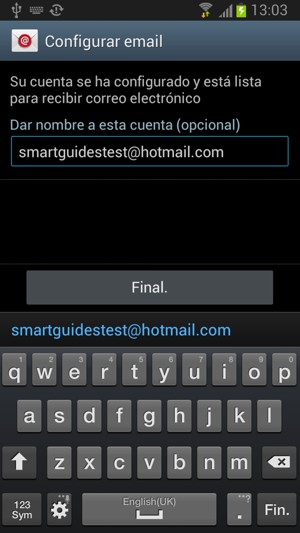 Déle a su cuenta un nombre y seleccione Final.