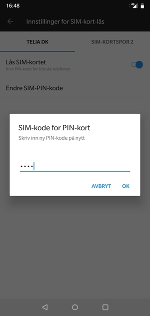 Bekreft din nye PIN-kode for SIM-kort og velg OK