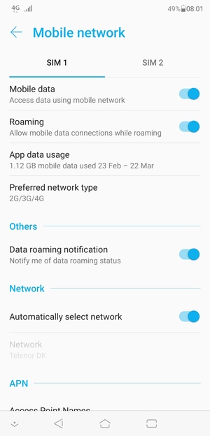 Turn Roaming on or off