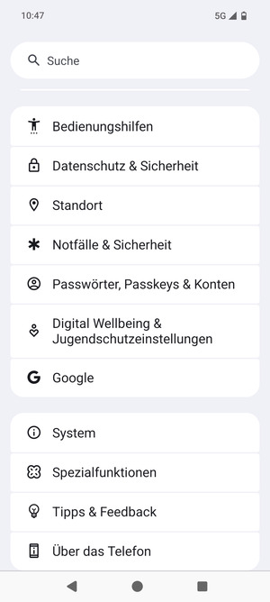 Scrollen Sie und wählen Sie System