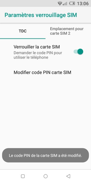 Votre code PIN de la carte SIM a été modifié