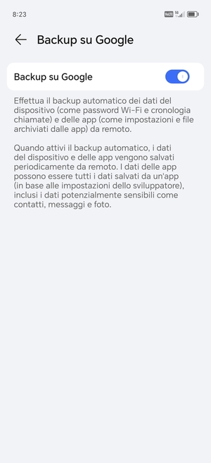 Seleziona il tasto Indietro