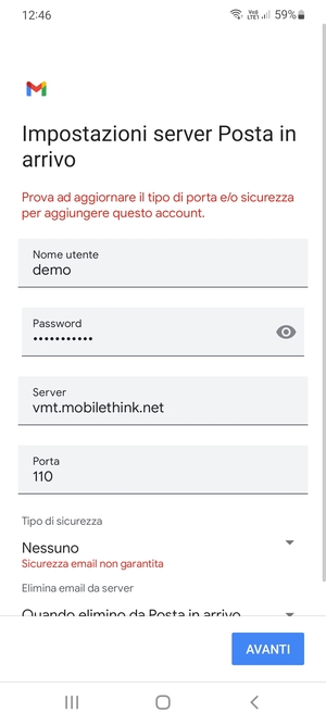 Seleziona AVANTI