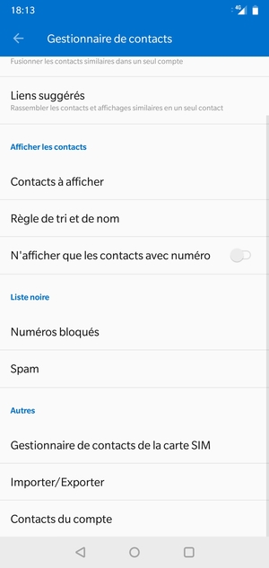 Faites défiler et sélectionnez Gestionnaire de contacts de la carte SIM