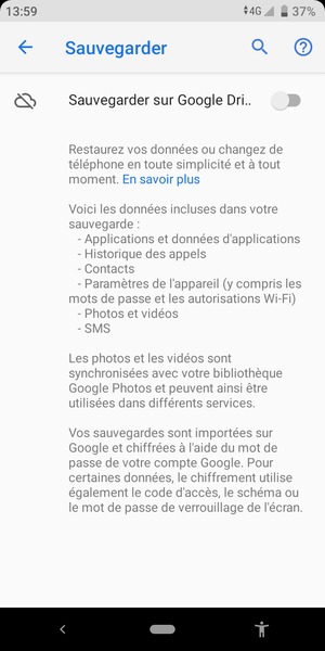 Activer le Sauvegarder sur Google Dr..