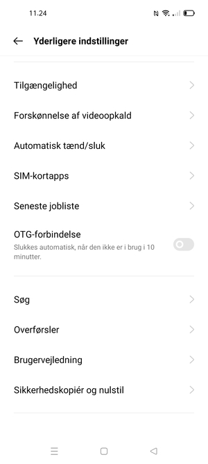 Scroll til og vælg Sikkerhedskopiér og nulstil