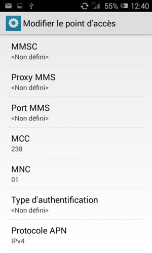 Faites défiler vers le bas et saisissez les informations MMS