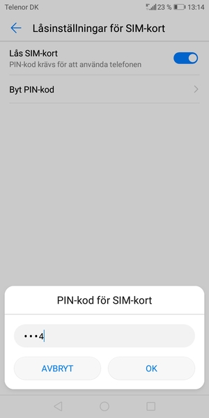 Ange din Gammal PIN-kod för SIM-kort och välj OK