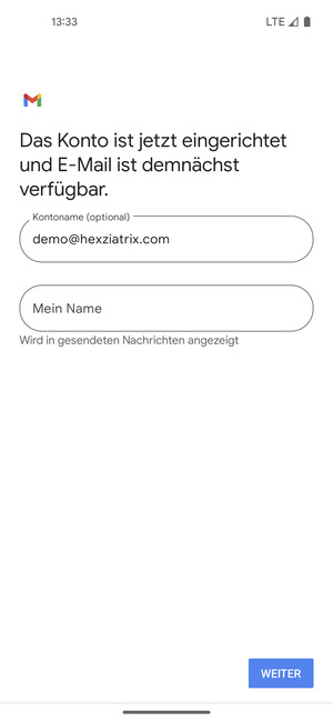 Geben Sie Ihrem Konto einen Namen und geben Sie Ihren Namen ein. Wählen Sie WEITER