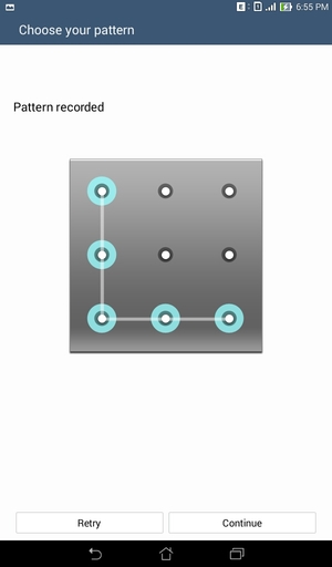 Draw an unlock pattern and select Continue