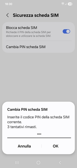 Inserisci Codice PIN della scheda SIM corrente e seleziona OK