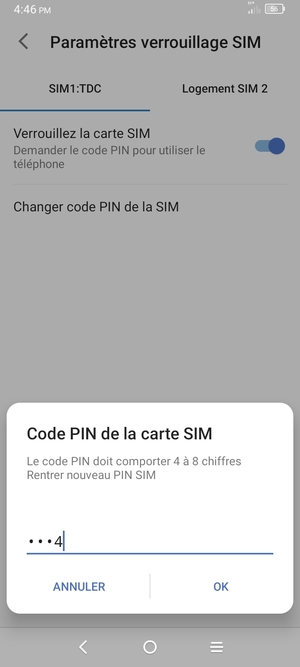 Veuillez confirmer votre nouveau code PIN de la carte SIM et sélectionner OK