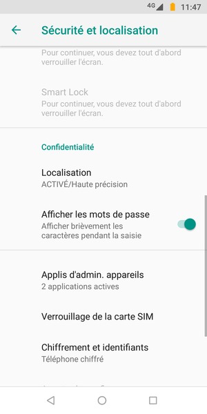 Faites défiler et sélectionnez Localisation