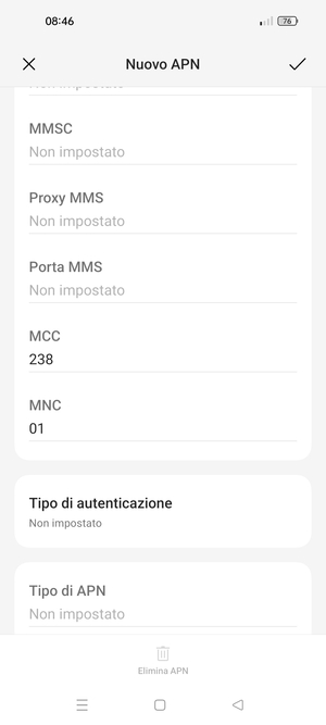 Scorri verso il basso e inserisci le informazioni degli internet