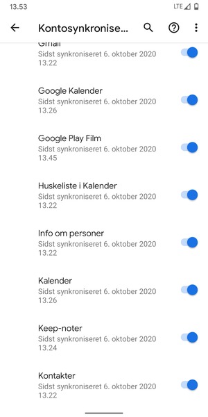 Kontroller at Kontakter er valgt