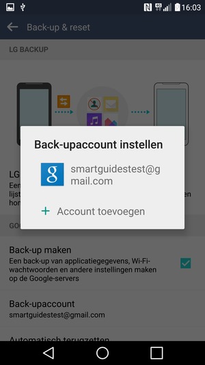 Selecteer uw back-up-account