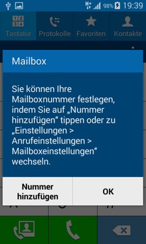 Falls Ihre Voicemail nicht eingerichtet ist, wählen Sie Nummer hinzufügen