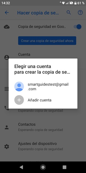 Seleccione su cuenta de copia de seguridad