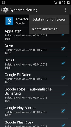 Wählen Sie die Menü-Taste und wählen Sie Jetzt synchronisieren