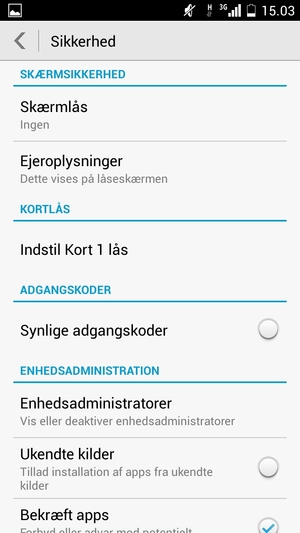 Hvis du ser dette skærmbillede, vælg Indstil Kort 1 lås eller Indstoæ Kort 2 lås