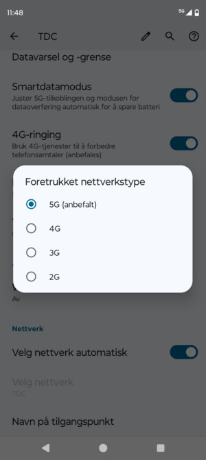 Velg ønsket alternativ