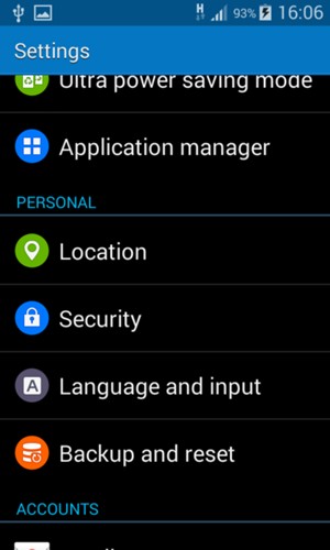 Scroll to and select Security