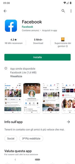 Seleziona Installa