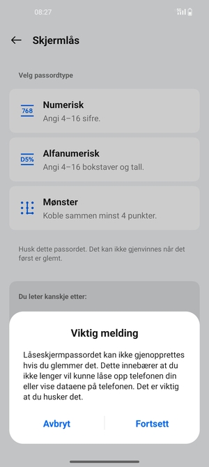 Velg Fortsett