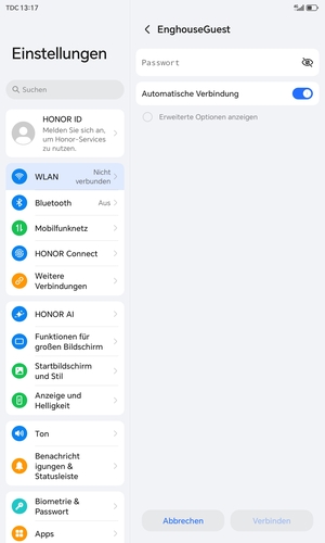 Geben Sie das WLAN-Passwort ein und wählen Sie Verbinden