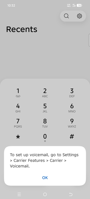 If your voicemail is not set up, select OK
