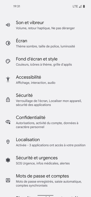Faites défiler et sélectionnez Sécurité