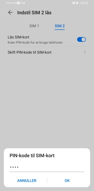 Indtast din Gamle PIN-kode til SIM-kort og vælg OK