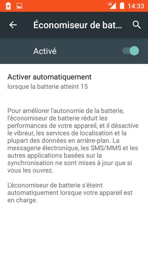 Activer le Économiseur de batterie