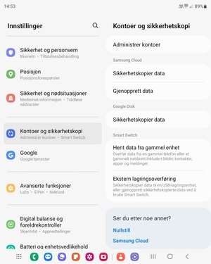 Bla til og velg Kontoer og sikkerhetskopi