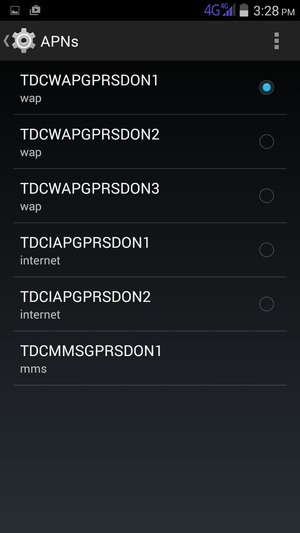 Select the Internet access point